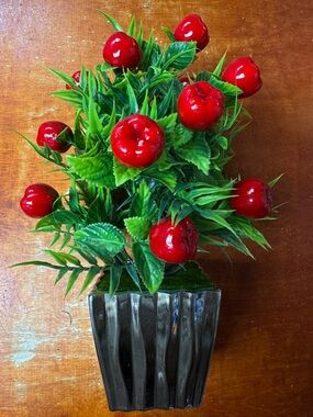 Artificial Red Apple Topiary in Black Planter - Decorative Home Accent